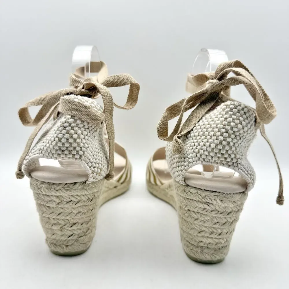 Eric Michael Womens Sara Espadrille Wedge Sandals EU 41 US 10.5 Taupe Canvas GUC